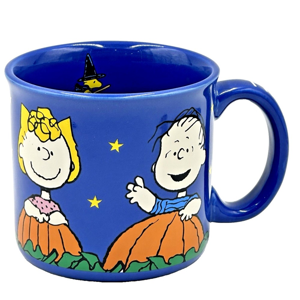 Zrike Peanuts Halloween Mug Large Blue NEW Great Pumpkin Snoopy Linus 16oz